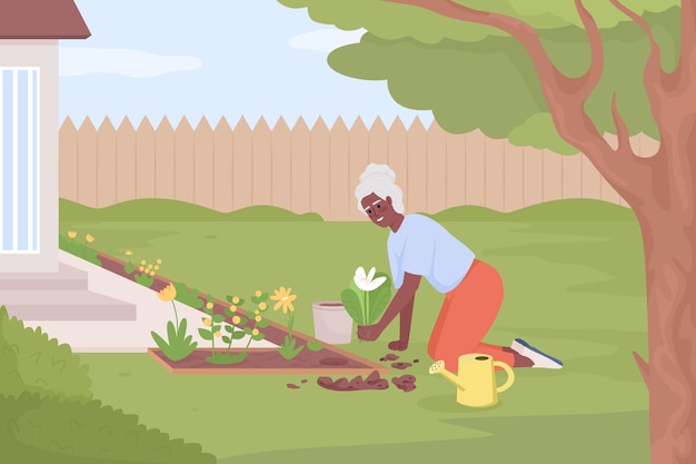 Vector geniet van tuinieren activiteit egale kleur vector illustratie