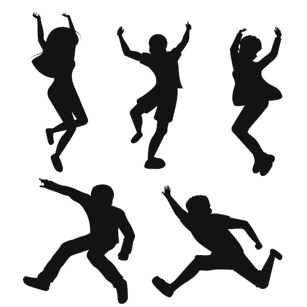 Genieten van kindersilhouetten platte vector