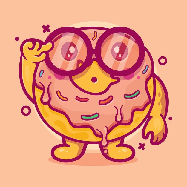 Vector genius donut food character mascot with think expression isolated cartoon in flat style design