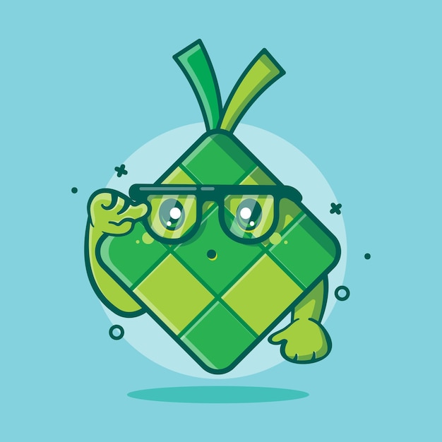 Genio ketupat cibo personaggio mascotte cartone animato isolato in stile piatto design. grande risorsa per icona, simbolo, logo, adesivo, banner.