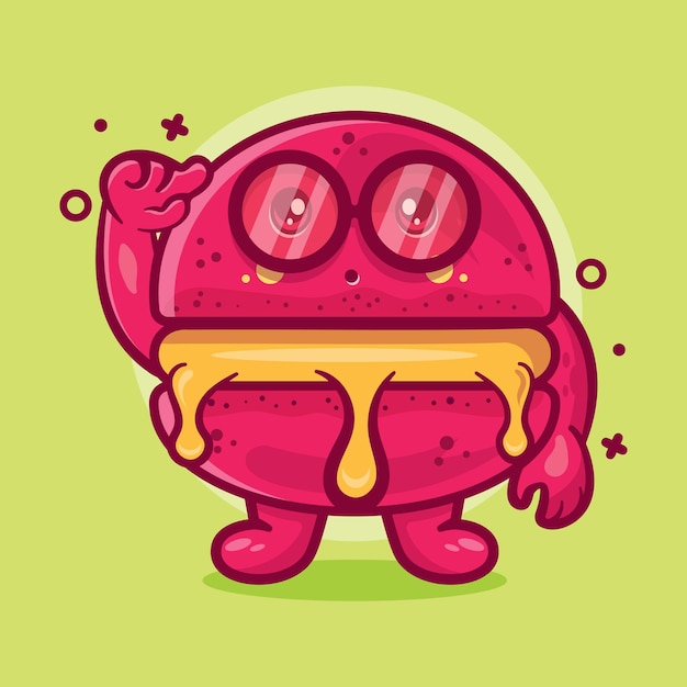 Genius macaron bakery character mascot with think gesture isolated cartoon in flat style design