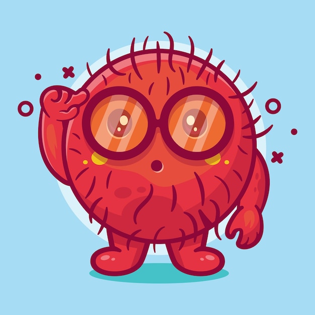 genius rambutan fruit character mascot with think expression isolated cartoon in flat style design