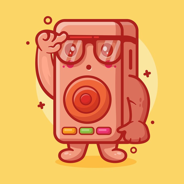 Vector genius speaker audio character mascot with think expression isolated cartoon in flat style design