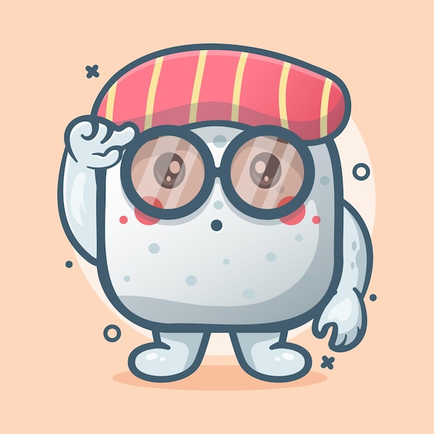 genius sushi food character mascot with think expression isolated cartoon in flat style design