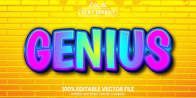 벡터 genius 텍스트, 글꼴 스타일 편집 가능한 텍스트 효과