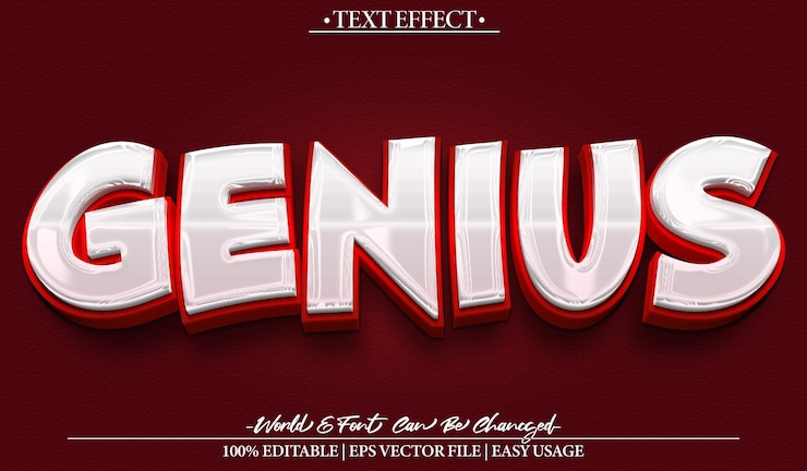 Vector genius vector text effect bewerkbaar alfabet rood wit grappige kinderen