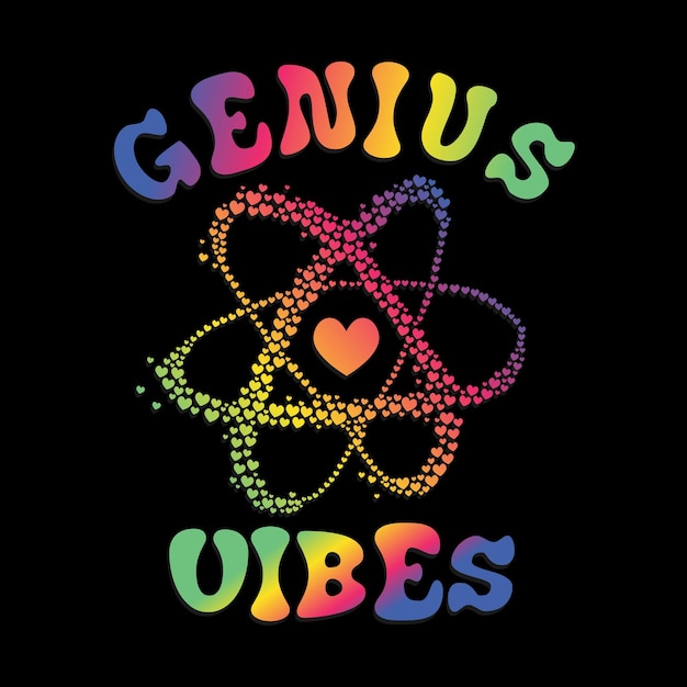 Типографский слоган Genius vibes для печати футболок, графического дизайна футболок, векторной иллюстрации.