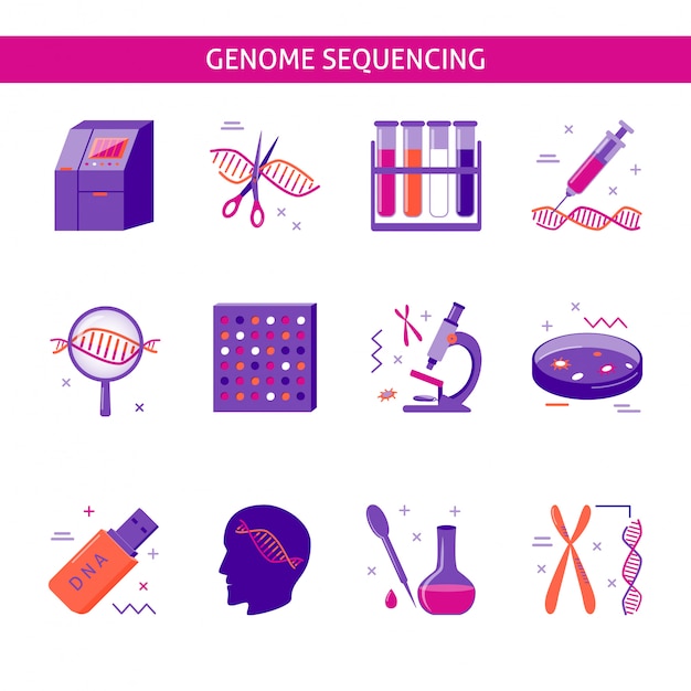 Genome research icon set