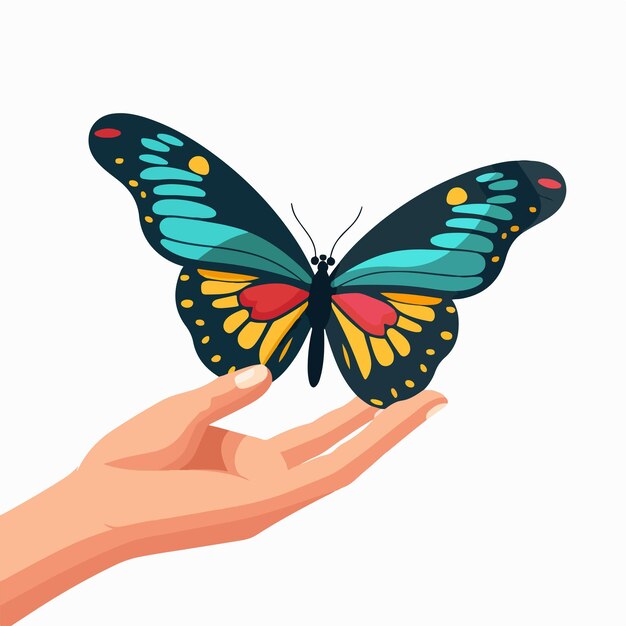 gentle hand touching beautiful butterfly delicate winged flying insect
