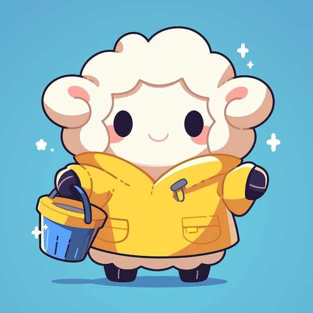 A gentle lamb sanitation worker cartoon style