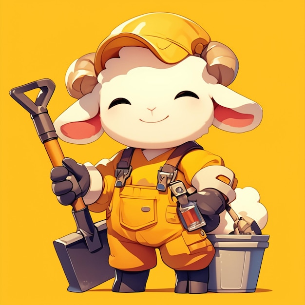 Vector a gentle lamb sanitation worker cartoon style