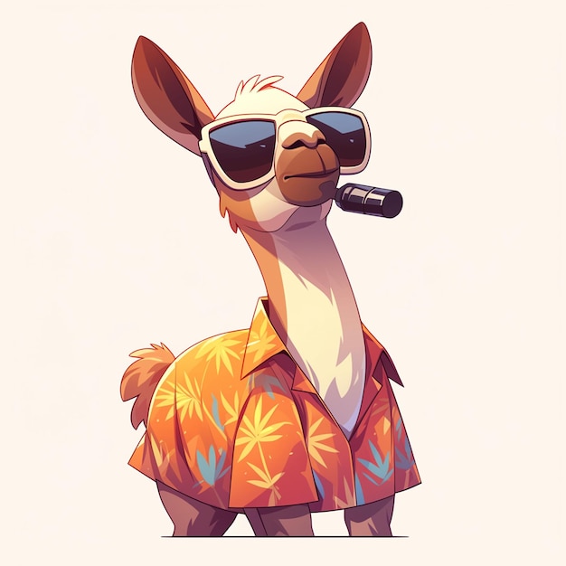 A gentle llama singer cartoon style
