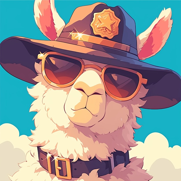 Vector a gentle llama traffic police cartoon style