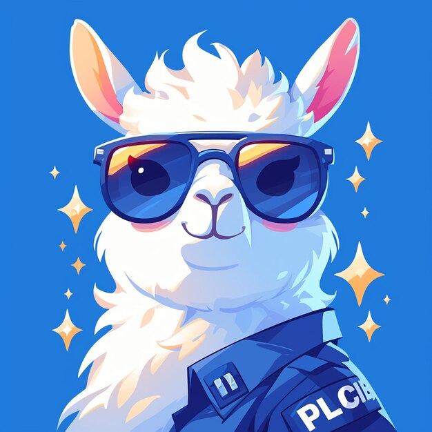 A gentle llama traffic police cartoon style