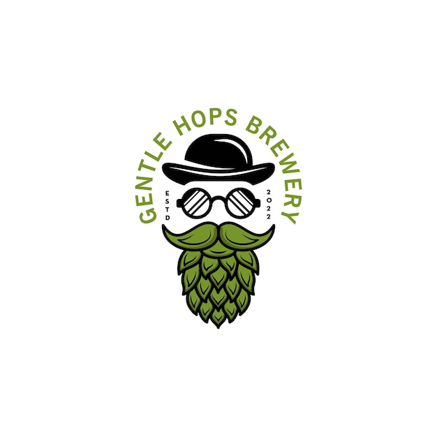 Gentle man hops logo design beard with hops and mafia hat logo illustration craft beer logo modern