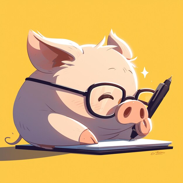 Vector a gentle pig writer cartoon style