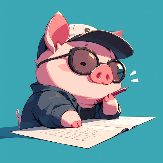 Vector a gentle pig writer cartoon style