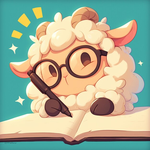 Vector a gentle sheep teacher cartoon style