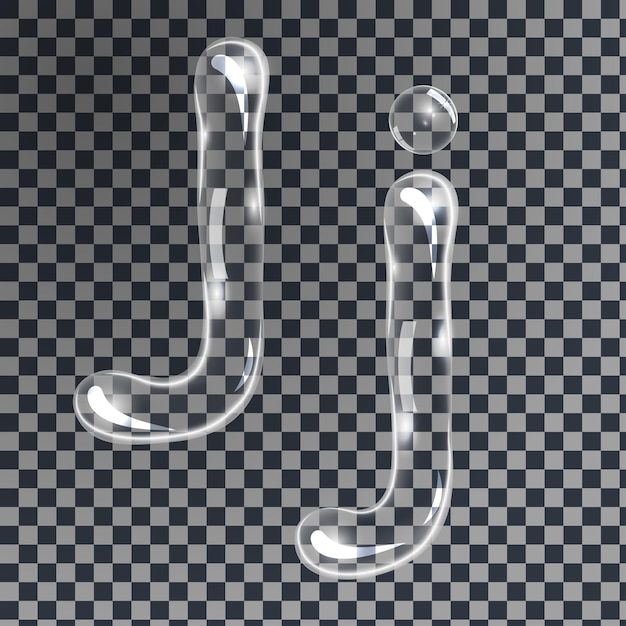 透明な背景ベクトルにグレーの色合いの文字 J の形をした穏やかな水中またはシャボン玉