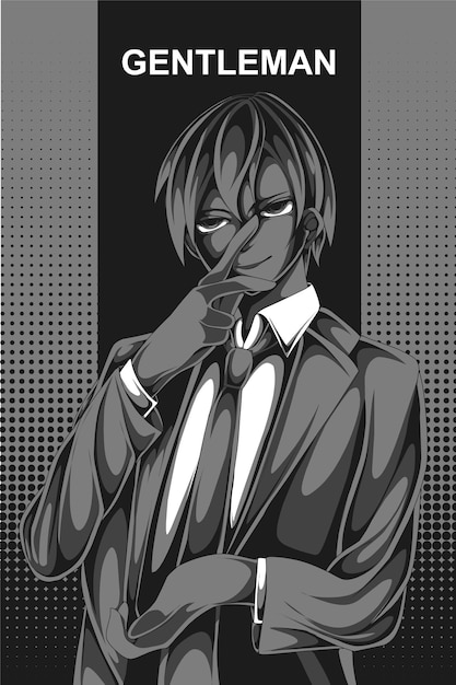 Gentleman anime retro halftone style illustration