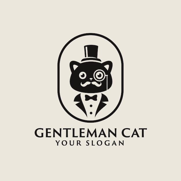 Vector gentleman baron cute cat logo