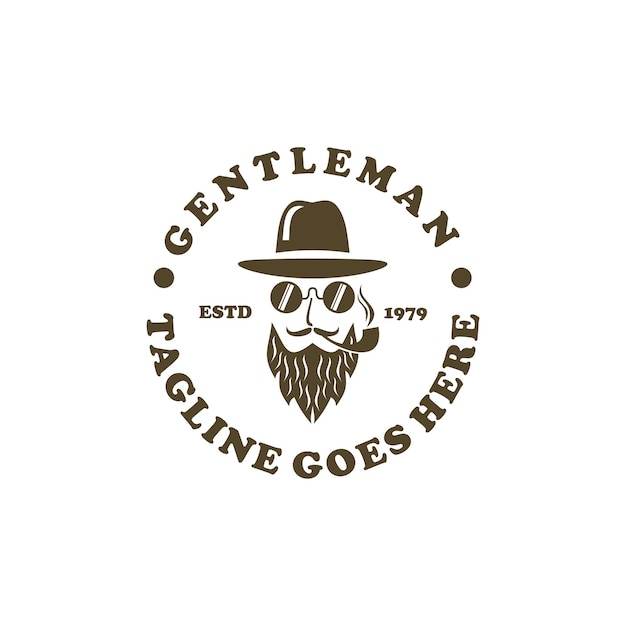 Vector gentleman bearded with hat logo design