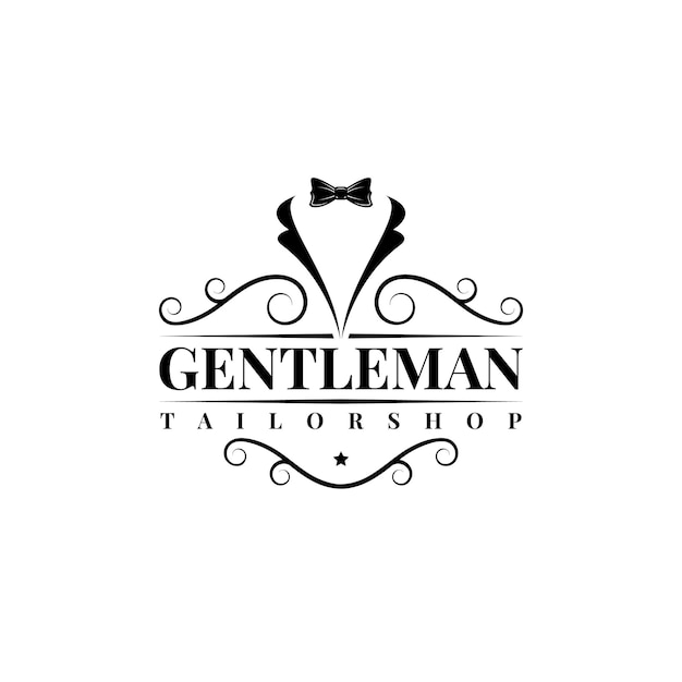 Vector gentleman bow tie tuxedo suit fashion tailor clothes vintage classic logo design vector