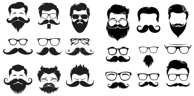 Vector gentleman face hairstyle black curly hair glasses and bow barber logo