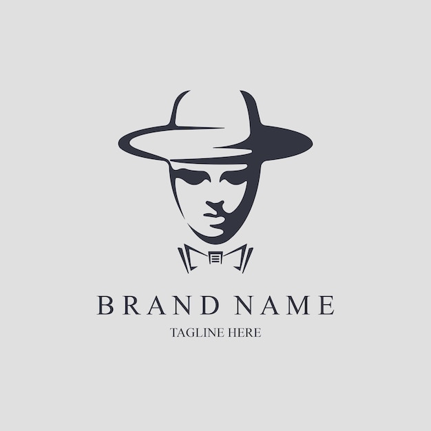 紳士の顔の帽子の蝶ネクタイエグゼクティブロゴテンプレートデザインのブランドや会社やその他