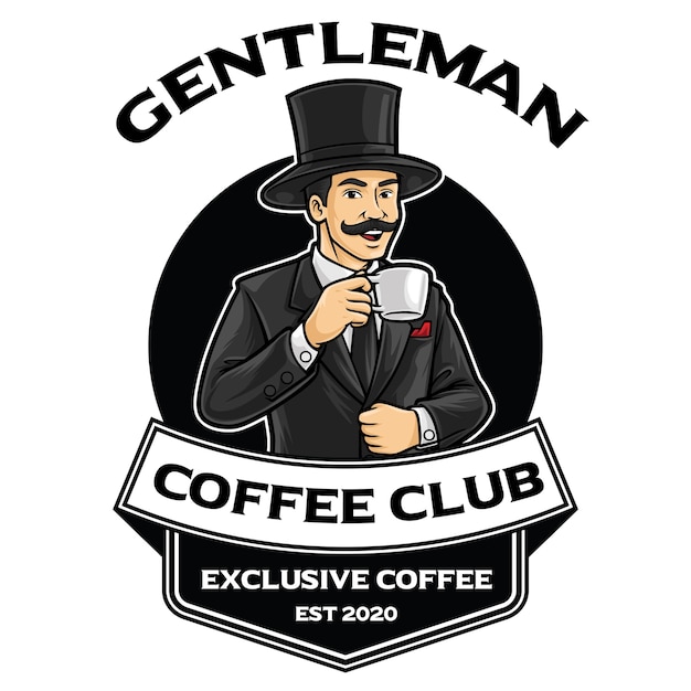 Gentleman koffie logo mascotte sjabloon