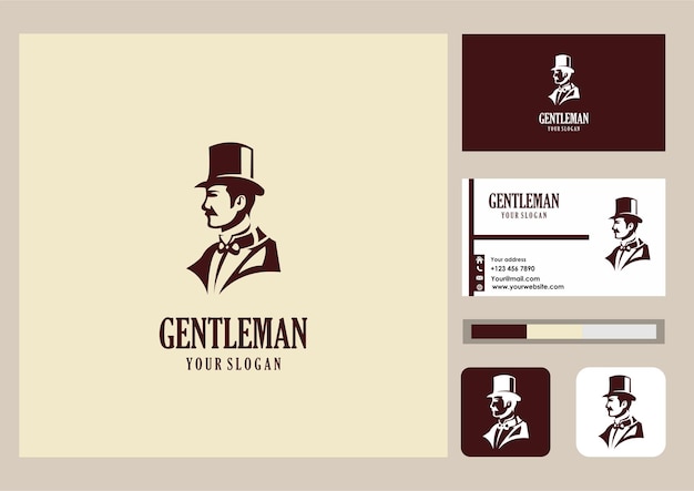 Gentleman logo vintage e biglietto da visita icona vettore