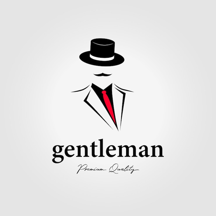 Vector gentleman logo with vintage black hat modern man design illustration