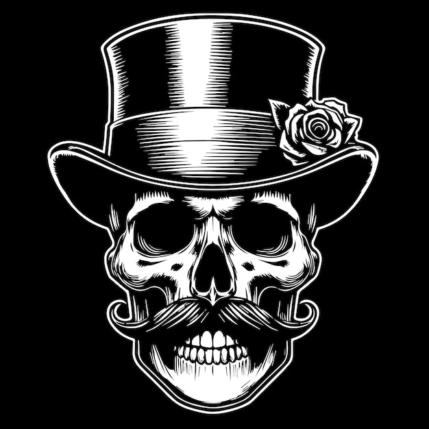 Gentleman Skull Smile with Hat Vector