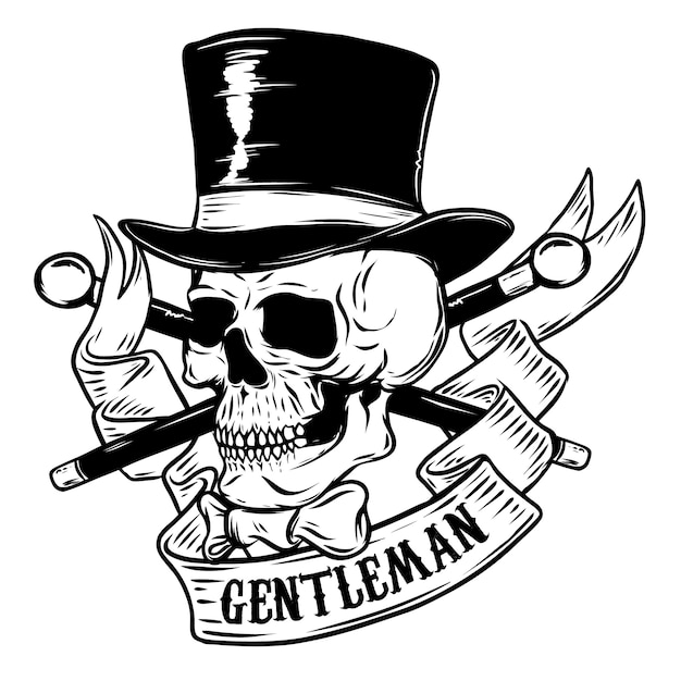 Gentleman. Skull in vintage hat.  element for poster, t-shirt.  illustration