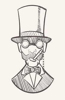 Un gentiluomo con un cappello a cilindro con un sigaro e un monocolo