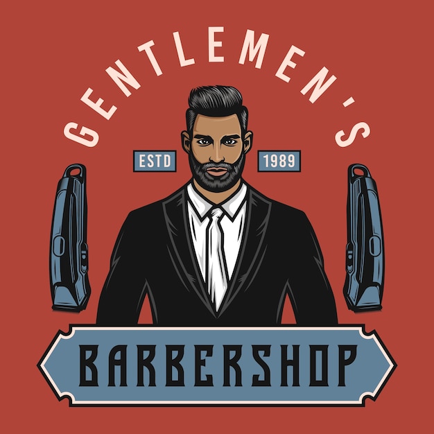 Emblema del negozio di barbiere signori con clippers