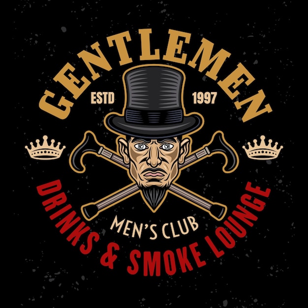 Gentlemen club vector emblem logo badge or label in cartoon colored style on dark background