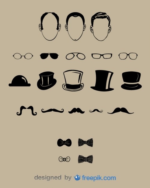 Gentlemen face and fashion design set