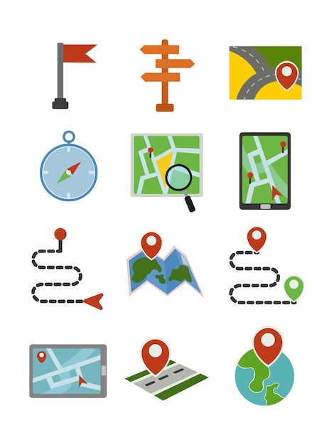 Vettore set di illustrazioni di mappe di viaggio di geolocalizzazione