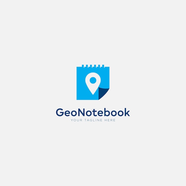 Geo notebook logo with blue calendar and pin