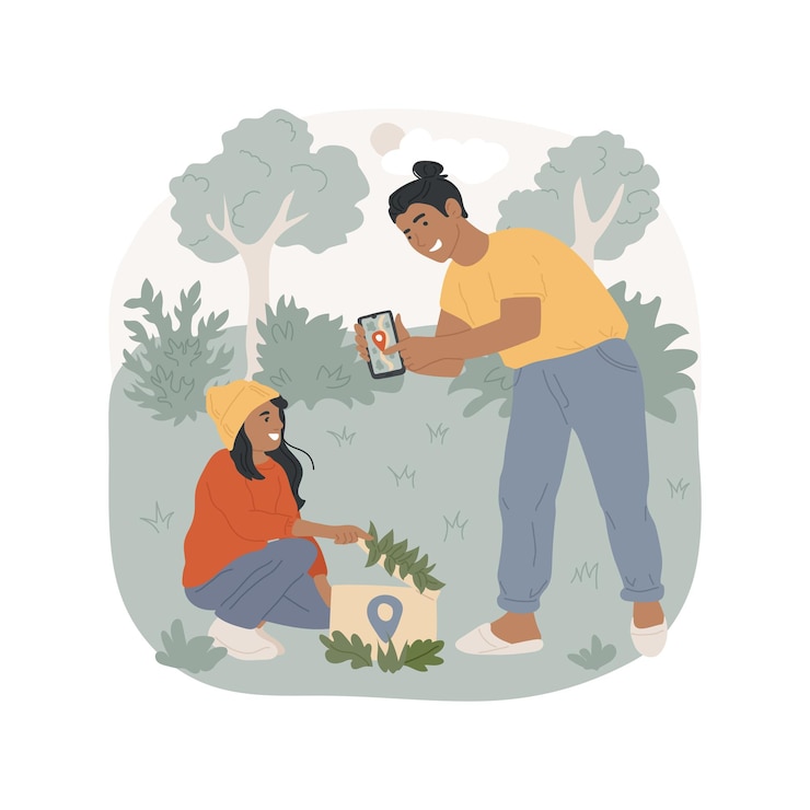 Vector geocaching isolated cartoon vector illustration