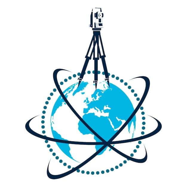 Geodetic instrument stands on the silhouette of the planet