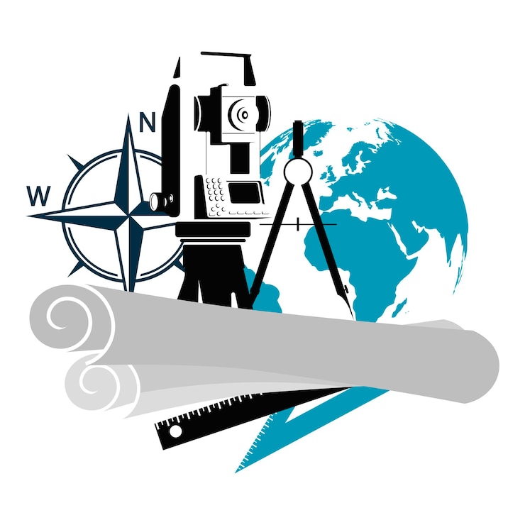 Vector geodetic measuring device wind rose and compasses geodesy construction and cadastre symbol