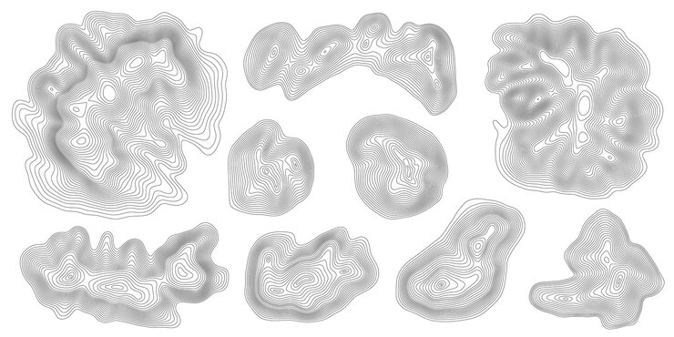 Vector geographical map contour map black lines on white background elements