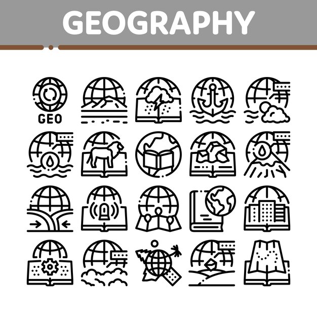 Vector geography education collection icons set vector