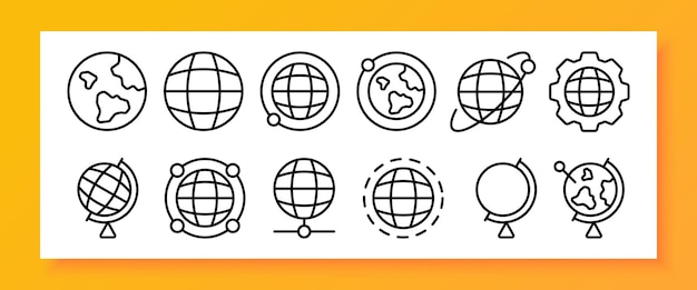 Geography set icon Globe world orbit axis equator earth setting space geolocation cosmos universe Topography concept Vector line icon for Business and Advertising