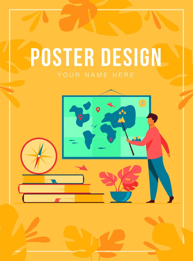 Vector geography teacher in class poster template