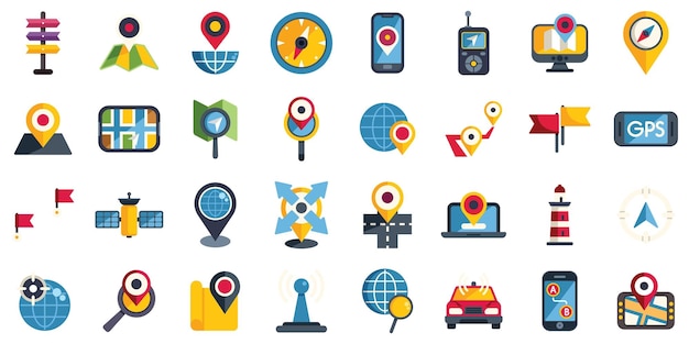 geolocation icons set simple vector pin map location
