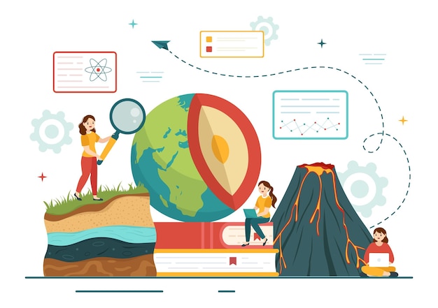 Geologist Illustration with Soil Analysis and Features of Earth for Science Research or Expedition