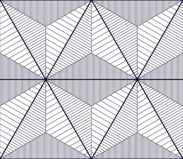 幾何学的な3d線は、シームレスなパターン、ベクトルの背景を抽象化します。無限のイラストを描く技術スタイルのエンジニアリング線画。単色、白黒。生地、壁紙、ラッピング、